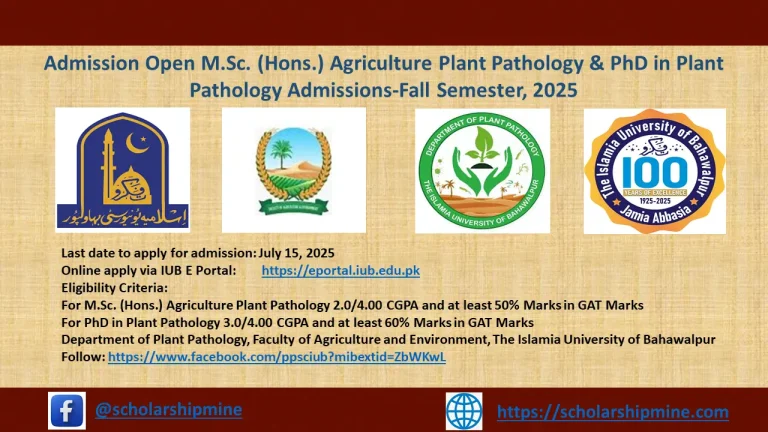 Admission Open M.Sc. (Hons.) Agriculture Plant Pathology & PhD in Plant Pathology Admissions-Fall Semester, 2025