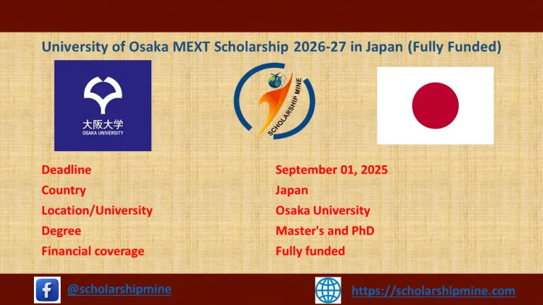 University of Osaka MEXT Scholarship 2026-27 in Japan (Fully Funded)