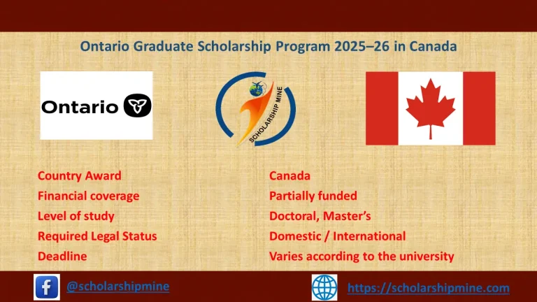 Ontario Graduate Scholarship Program 2025–26 in Canada