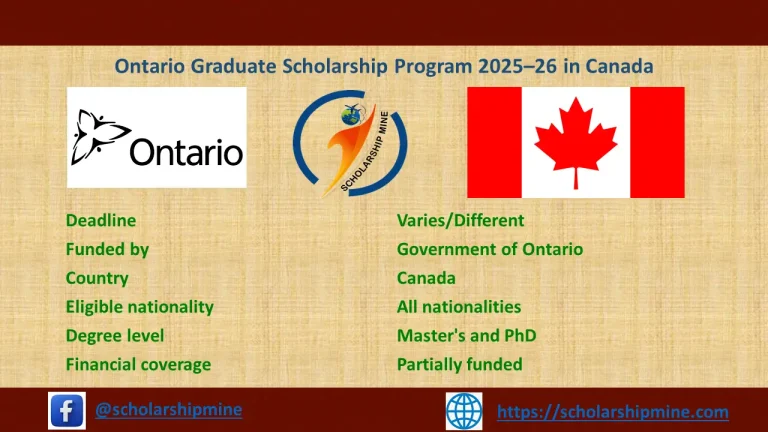 Ontario Graduate Scholarship Program 2025–26 in Canada