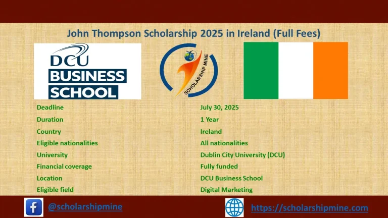 John Thompson Scholarship 2025 in Ireland (Full Fees)