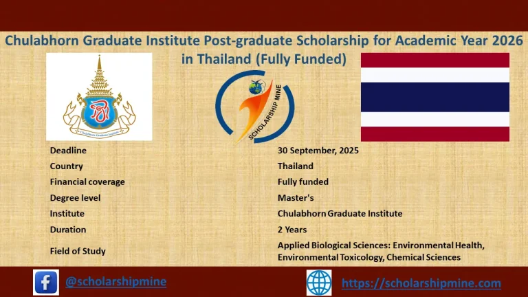 Chulabhorn Graduate Institute Post-graduate Scholarship for Academic Year 2026 in Thailand (Fully Funded)