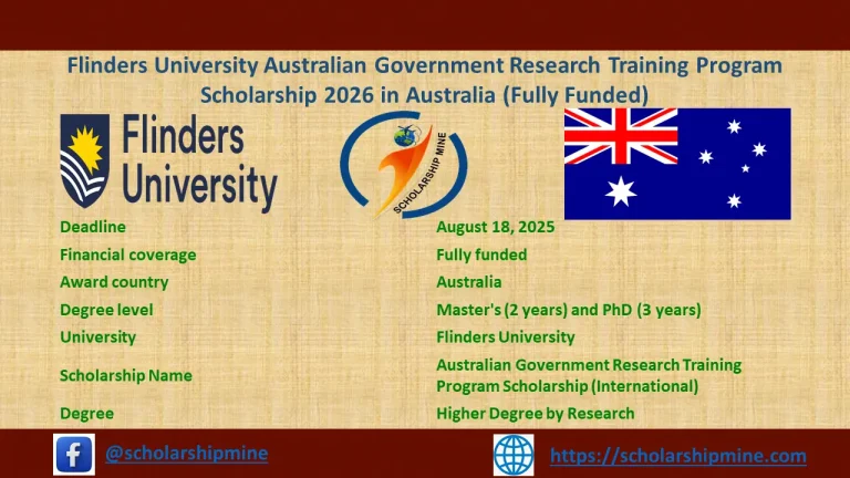 Flinders University Australian Government Research Training Program Scholarship 2026 in Australia (Fully Funded)