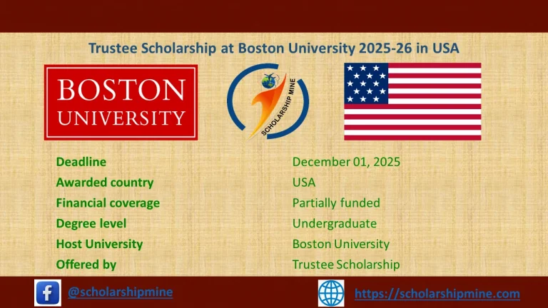 Trustee Scholarship at Boston University 2025-26 in USA