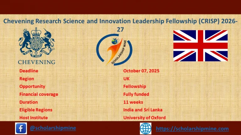 Chevening Research Science and Innovation Leadership Fellowship (CRISP) 2026-27