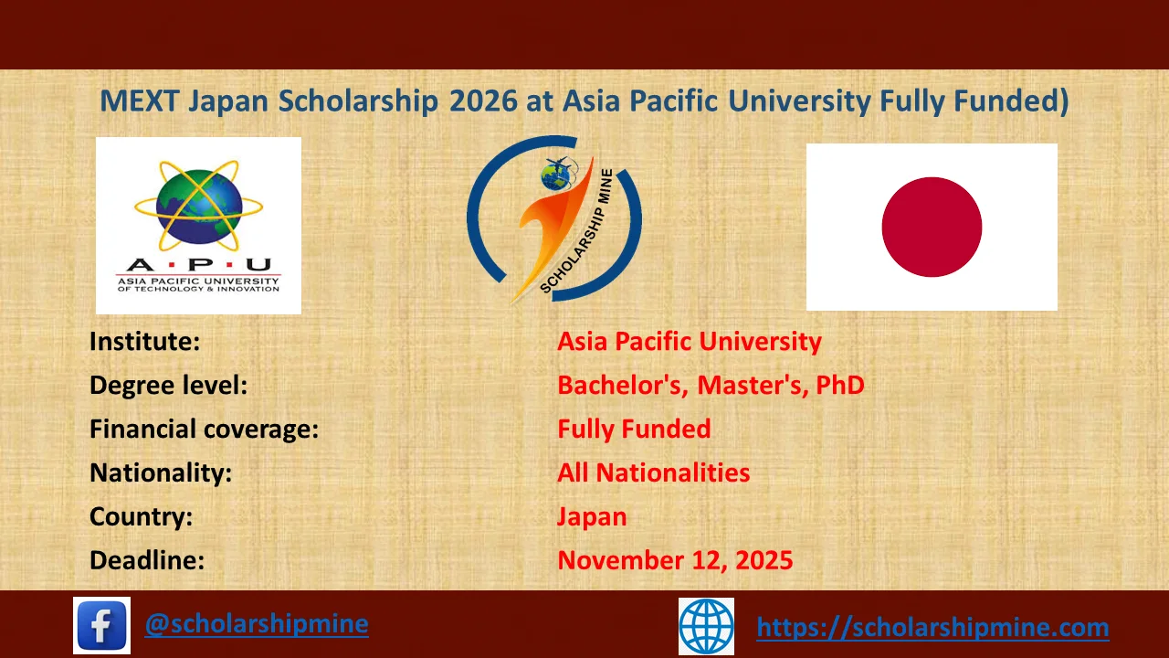 You are currently viewing MEXT Japan Scholarship 2026 at Asia Pacific University Fully Funded)