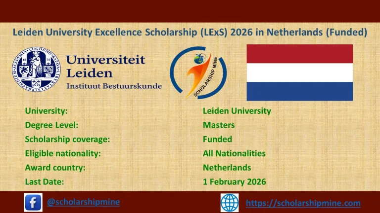 Leiden University Excellence Scholarship (LExS) 2026 in Netherlands (Funded)