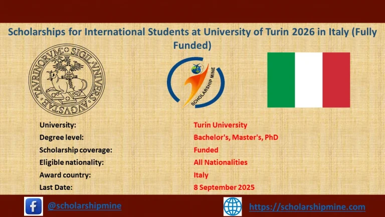 Scholarships for International Students at University of Turin 2026 in Italy (Funded)