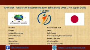Read more about the article APU MEXT University Recommendation Scholarship 2026-27 in Japan (Fully Funded)