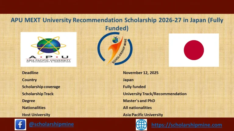 APU MEXT University Recommendation Scholarship 2026-27 in Japan (Fully Funded)