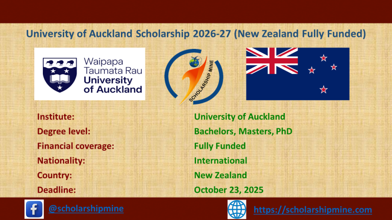 University of Auckland Scholarship 2026-27 (New Zealand Fully Funded)