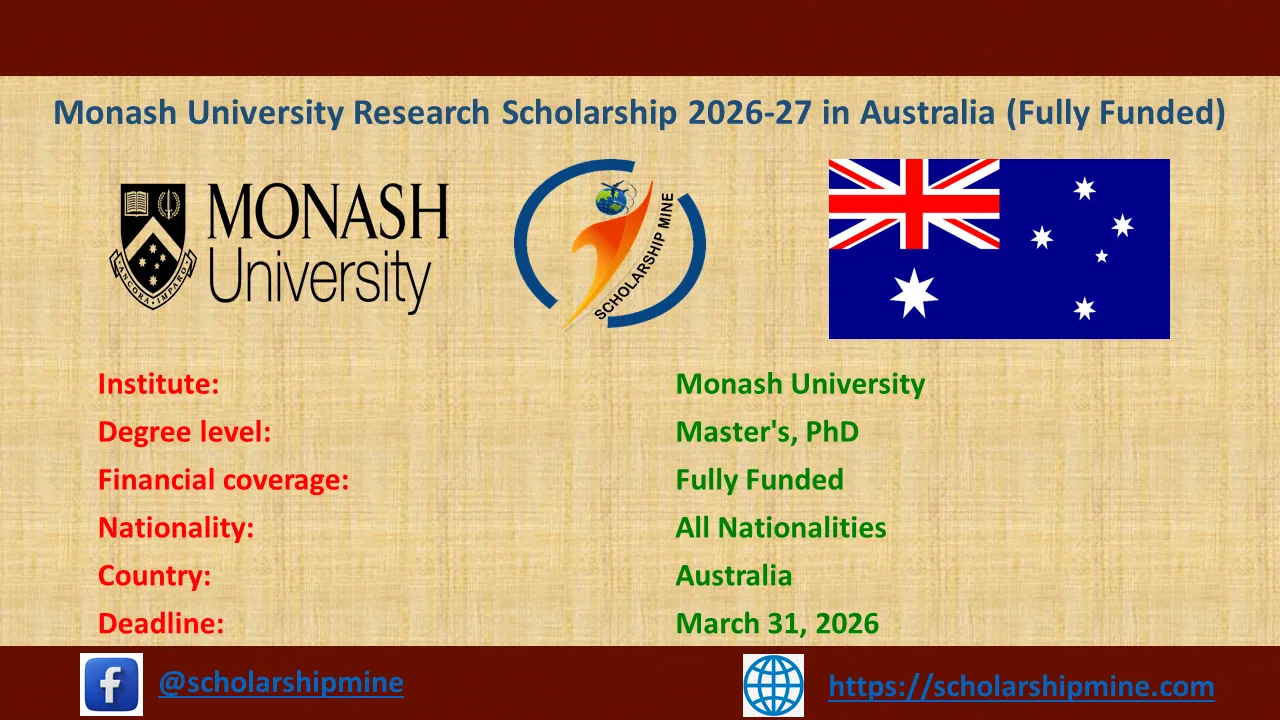 You are currently viewing Monash University Research Scholarship 2026-27 in Australia (Fully Funded)