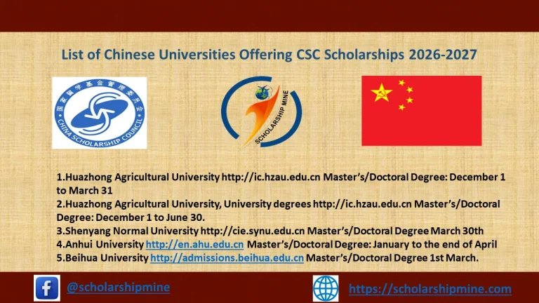 List of Chinese Universities Offering CSC Scholarships 2026-2027