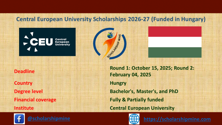 Central European University Scholarships 2026-27 (Funded in Hungary)