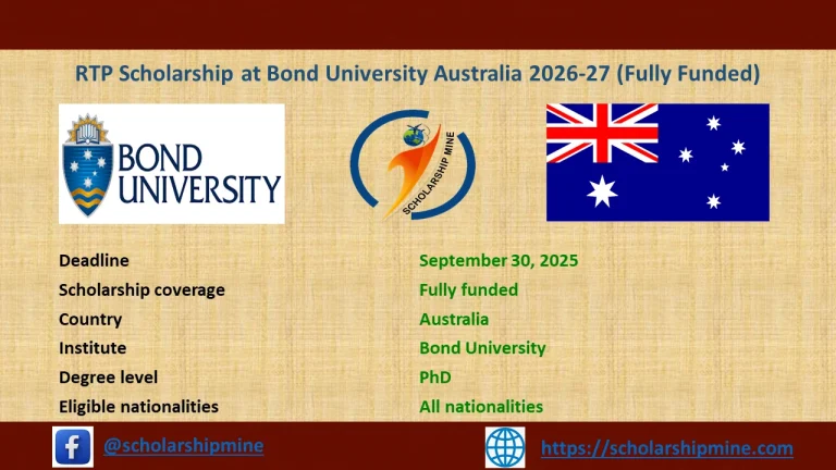 RTP Scholarship at Bond University Australia 2026-27 (Fully Funded)
