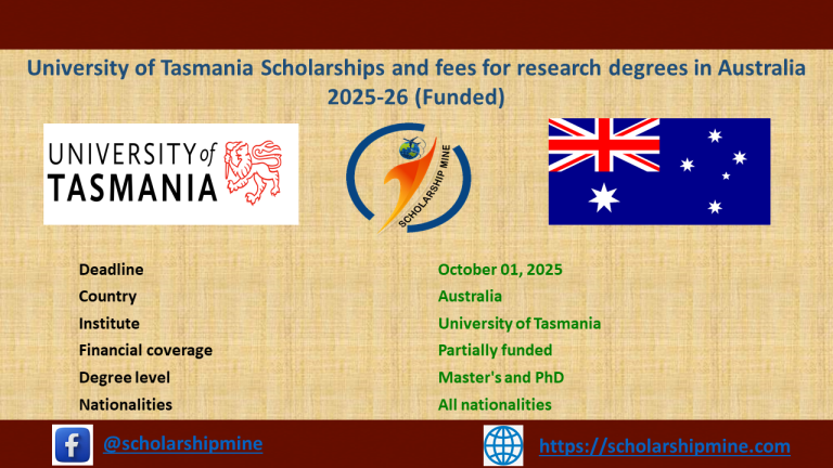 University of Tasmania Scholarships and fees for research degrees in Australia 2025-26 (Funded)