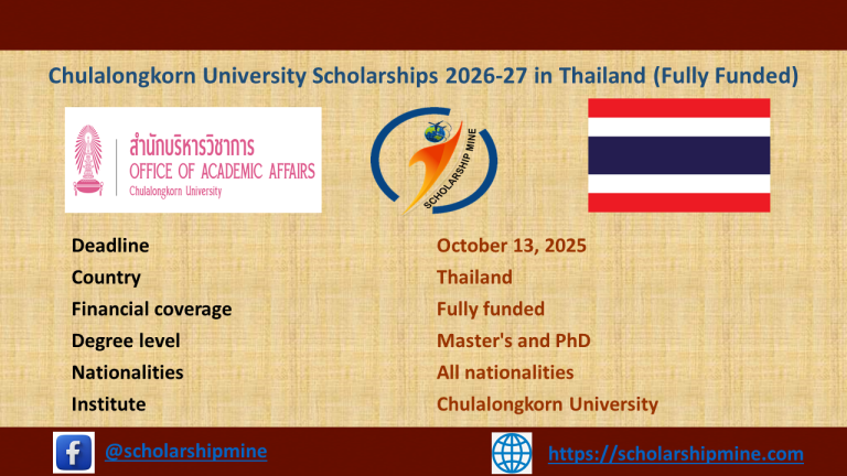 Chulalongkorn University Scholarships 2026-27 in Thailand (Fully Funded)