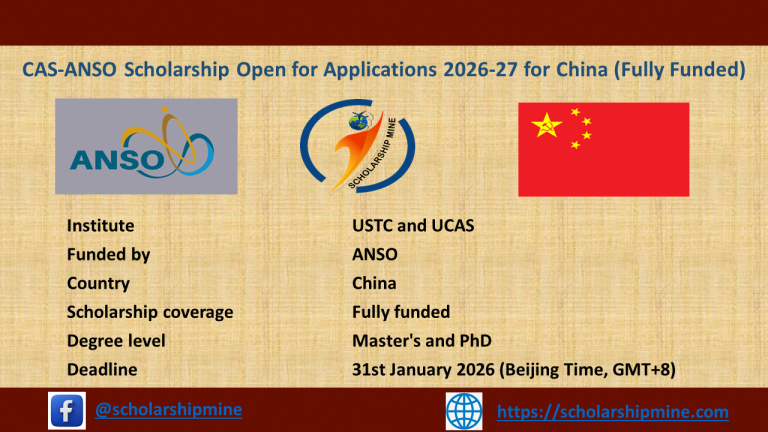 ANSO Scholarship for Young Talents 2026-27 in China (Fully Funded)