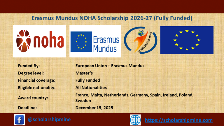Erasmus Mundus NOHA Scholarship 2026-27 (Fully Funded)