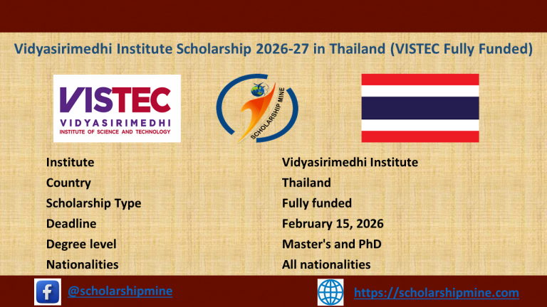 Vidyasirimedhi Institute Scholarship 2026-27 in Thailand (VISTEC Fully Funded)