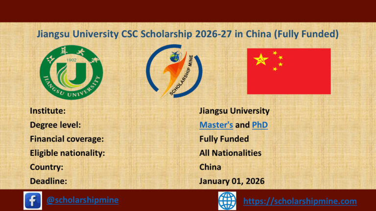 Jiangsu University CSC Scholarship 2026-27 in China (Fully Funded)