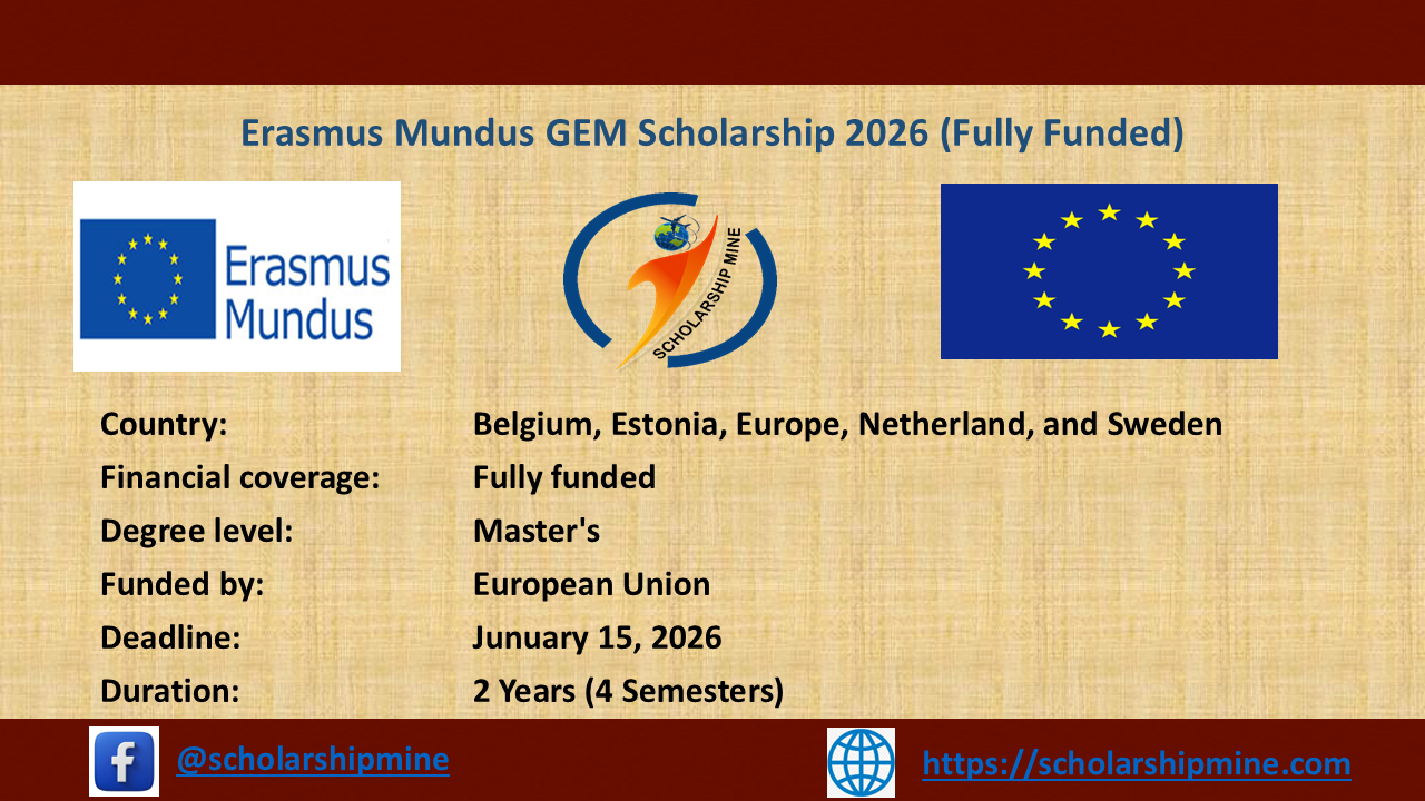 Erasmus Mundus GEM Scholarship 2026 (Fully Funded)