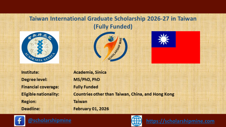 Taiwan International Graduate Scholarship 2026-27 in Taiwan (Fully Funded)