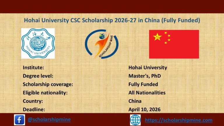 Hohai University CSC Scholarship 2026-27 in China (Fully Funded)