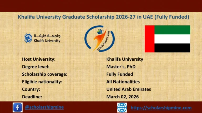 Khalifa University Graduate Scholarship 2026-27 in UAE (Fully Funded)