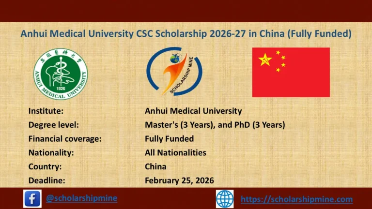 Anhui Medical University CSC Scholarship 2026-27 in China (Fully Funded)