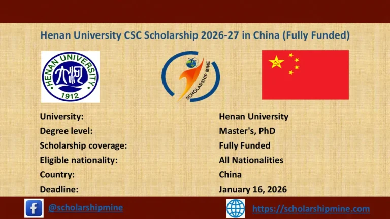 Henan University CSC Scholarship 2026-27 in China (Fully Funded)