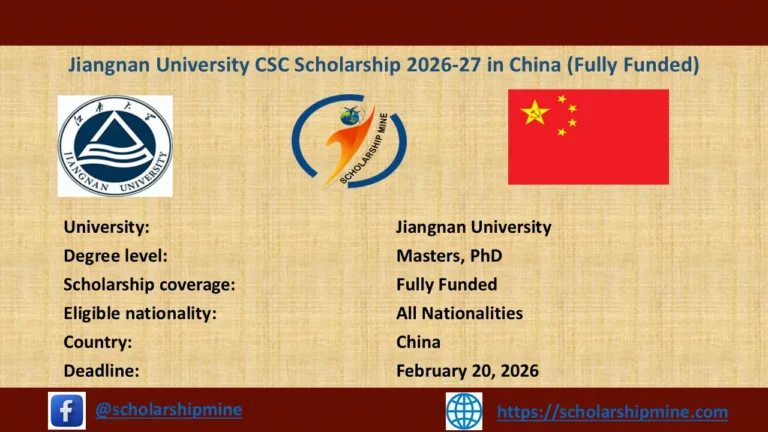 Jiangnan University CSC Scholarship 2026-27 in China (Fully Funded)
