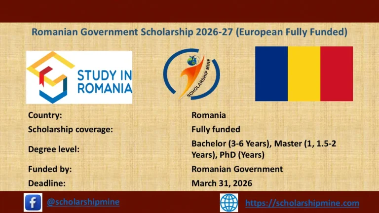 Romanian Government Scholarship 2026-27 (European Fully Funded)