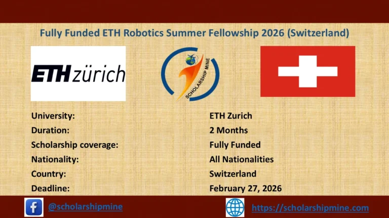 Fully Funded ETH Robotics Summer Fellowship 2026 (Switzerland)