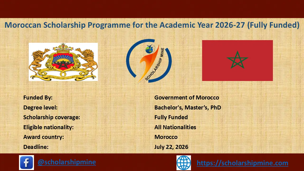 Moroccan Scholarship Programme for the Academic Year 2026-27 (Fully Funded)